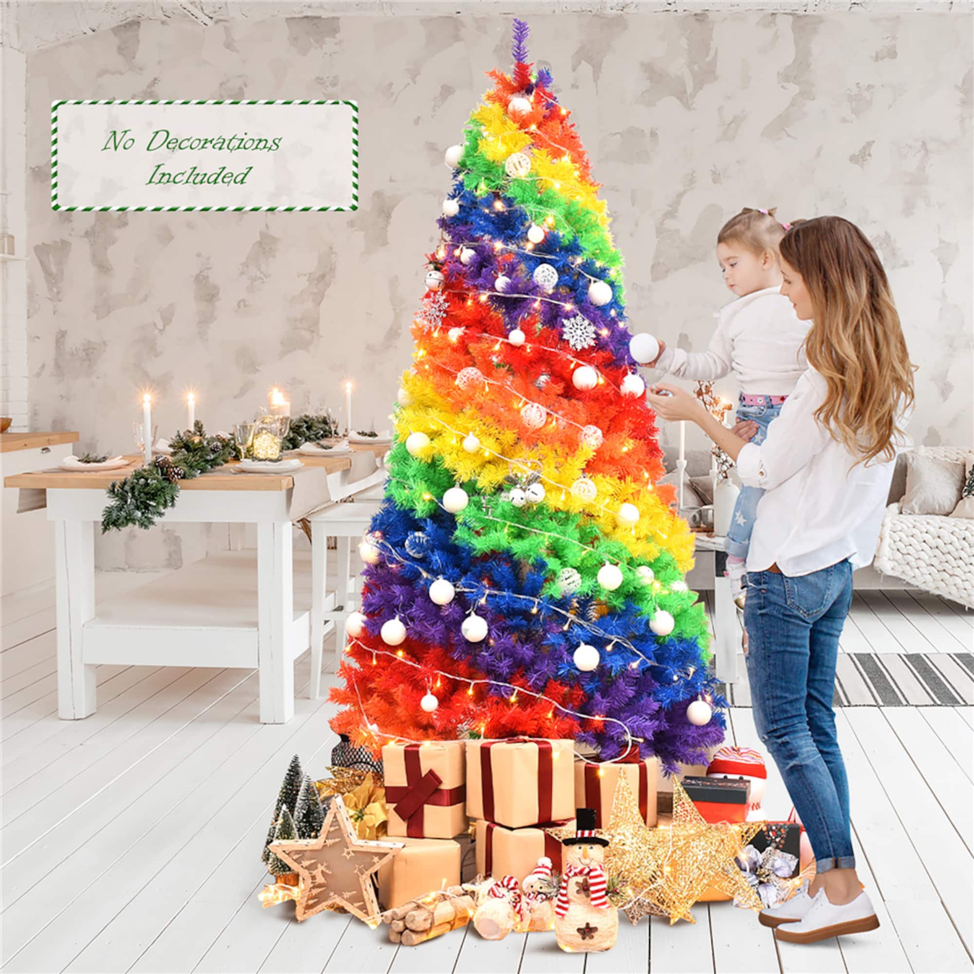 Costway 7ft. Unlit Rainbow Full Fir Artificial Christmas Tree